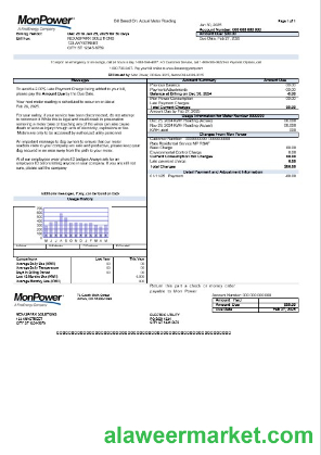 USA Mon Power business utility bill template in Word and PDF formats